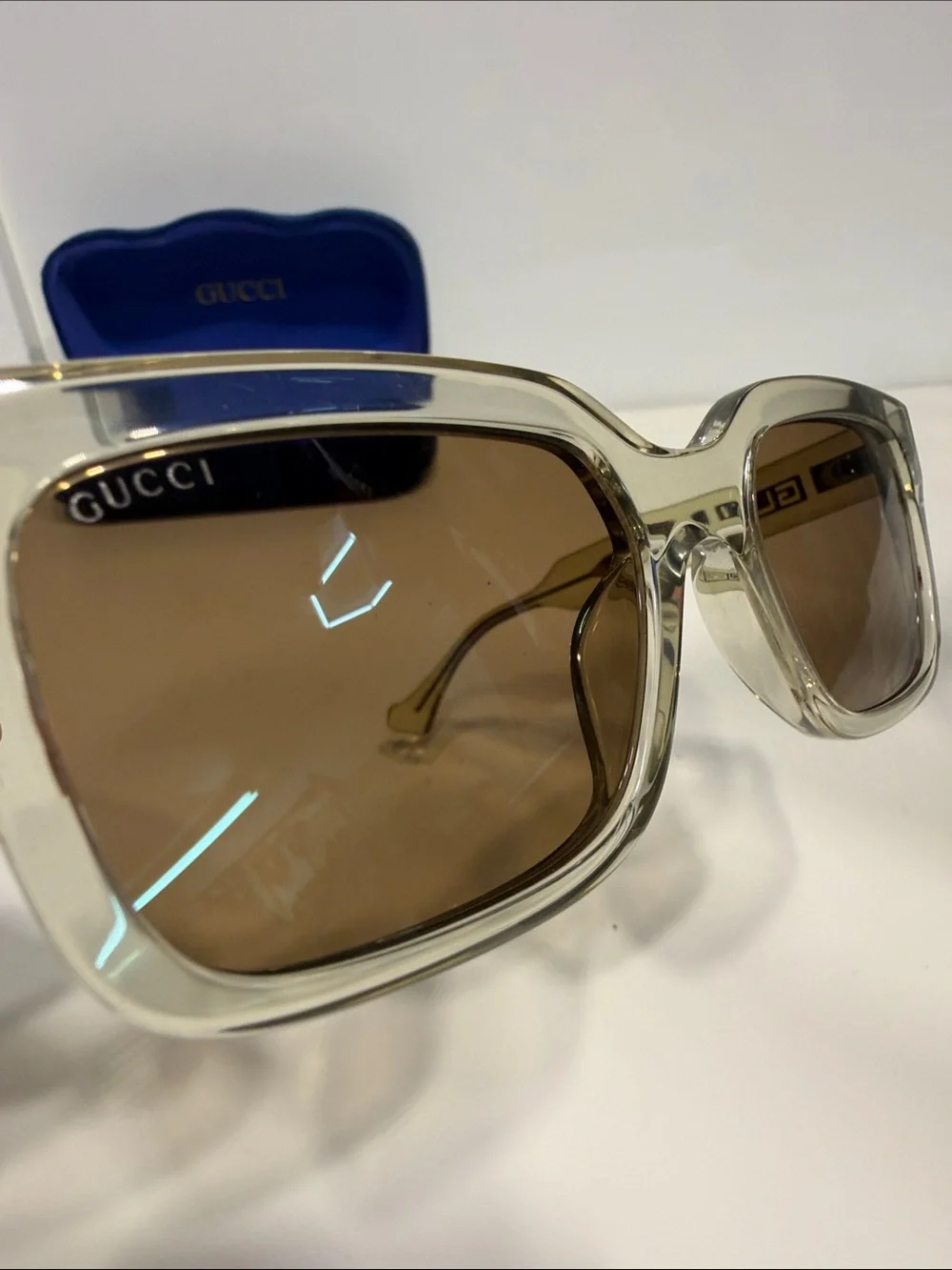 Gucci Men's Translucent Beige Frame Sunglasses GG